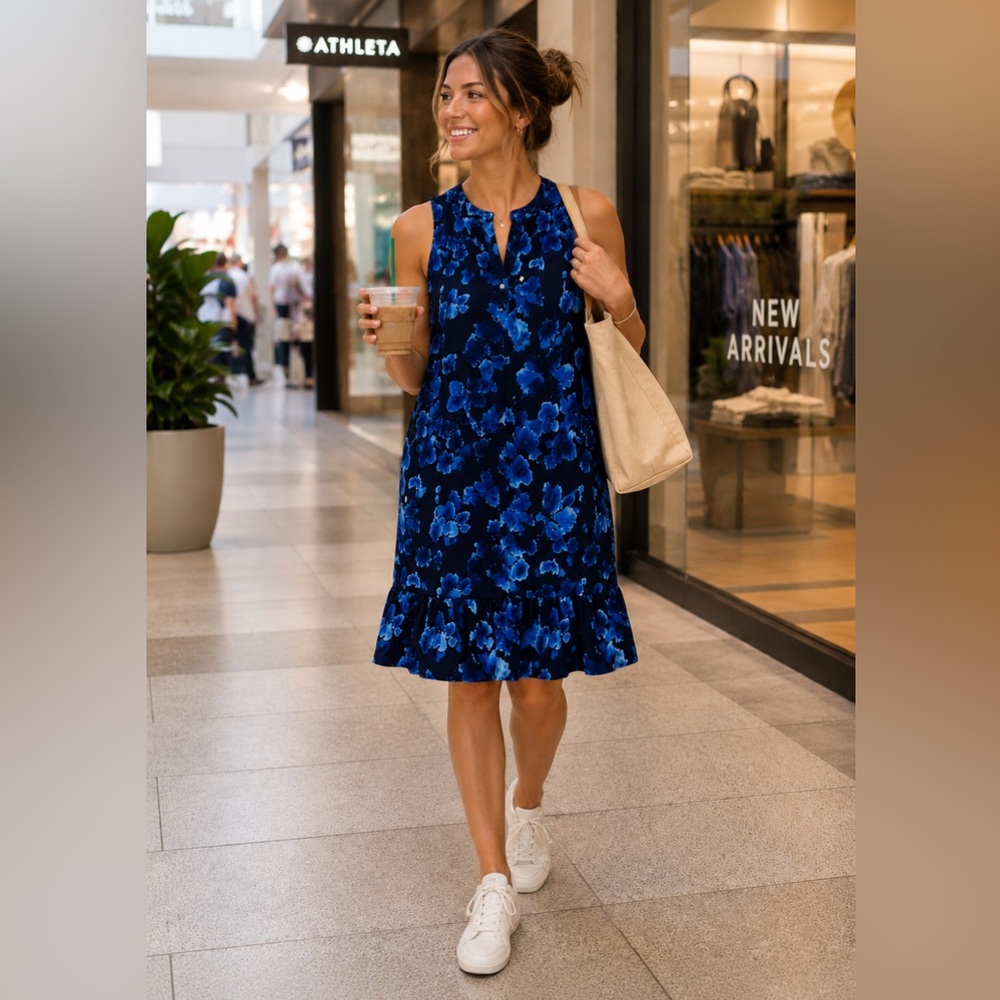 MICHAEL Michael Kors Navy Blue Dress with Blue Floral Print